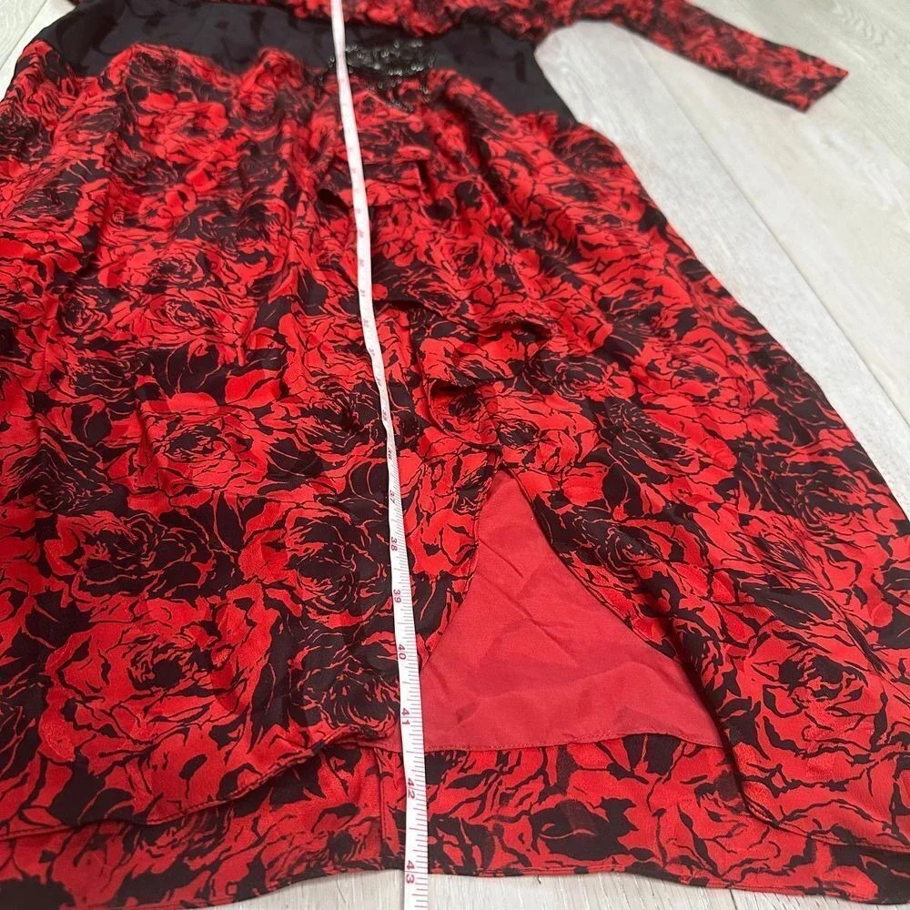 Vintage 100% silk 80s Comenzar black red‎ midi beaded gothic cocktail dress
